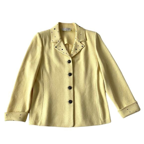 First Lady Knit Jacket Soft Pale Yellow with Black Buttons Wool Blend Vintage M - Picture 1 of 12